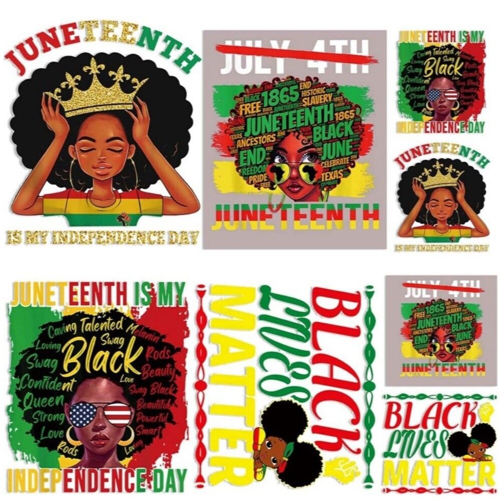 8 Sets/8Pc Juneteenth Iron On Heat Transfer Clothing Accessories Decorations NEW
